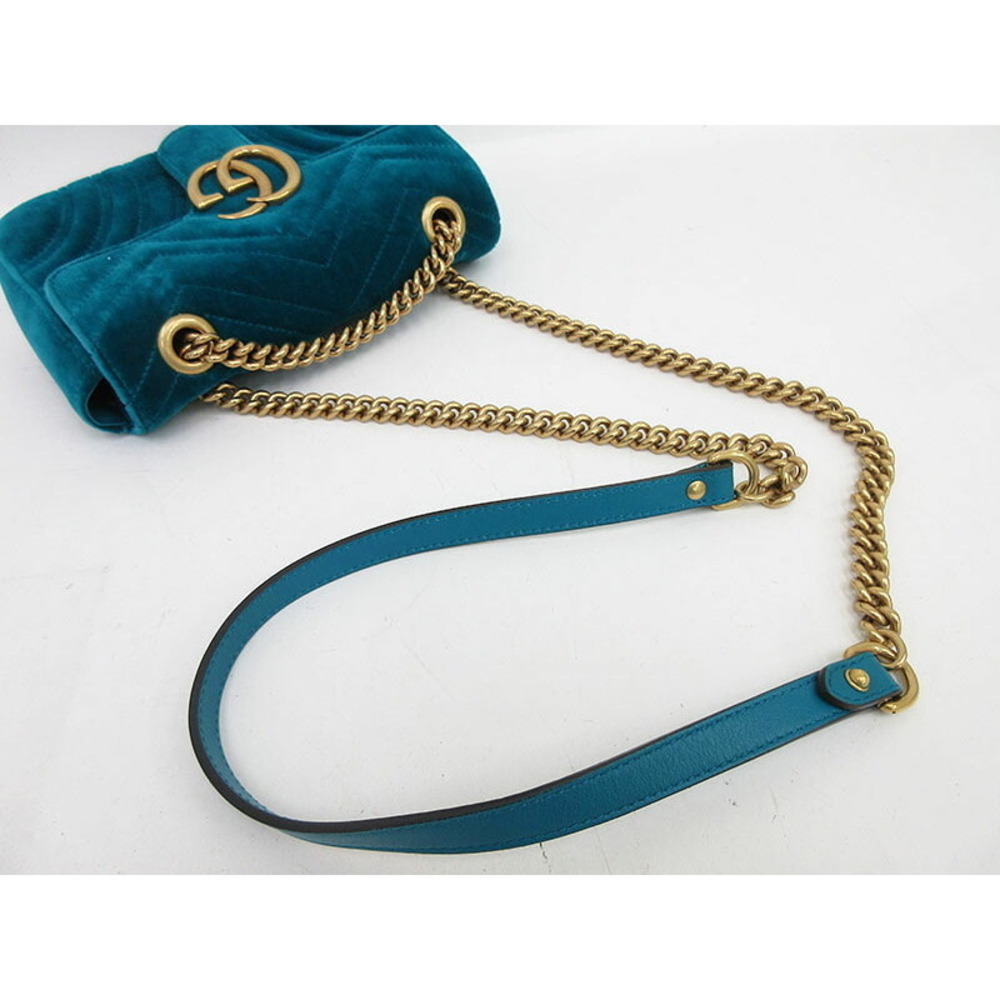 Gucci Chain Shoulder Marmont GG Velvet Bag Blue - Picture 7 of 10